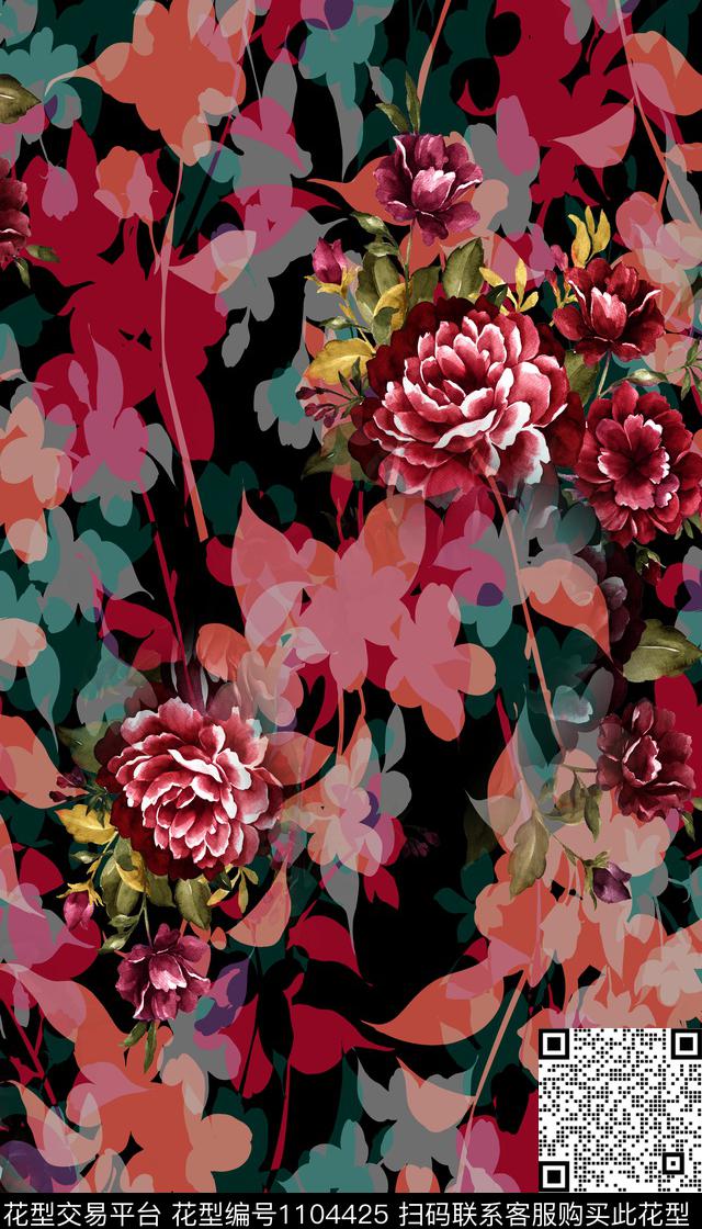 花卉女装四方数码印花华亿平台下载（图片编号: 1104425） - 瓦栏（Walan）