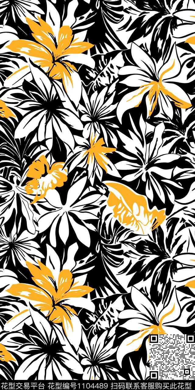 数码华亿平台黑白华亿平台花卉数码印花华亿平台下载（图片编号: 1104489） - 瓦栏（Walan）