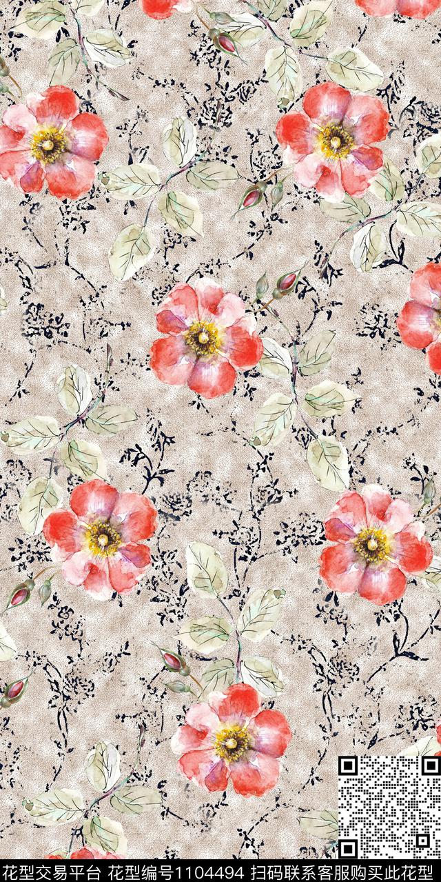 数码华亿平台花卉大牌风数码印花华亿平台下载（图片编号: 1104494） - 瓦栏（Walan）