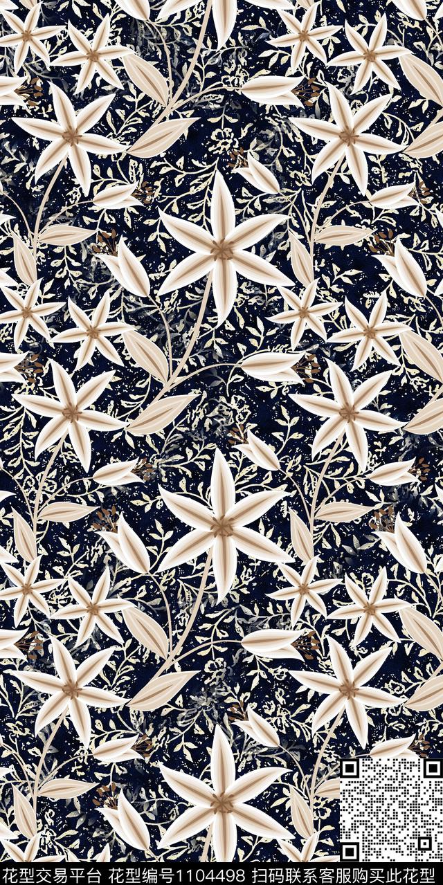 数码华亿平台花卉大牌风数码印花华亿平台下载（图片编号: 1104498） - 瓦栏（Walan）