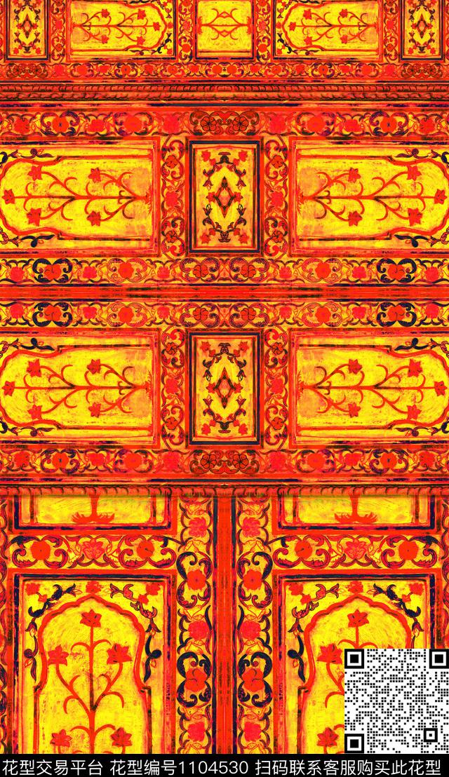 定位花民族风复古数码印花华亿平台下载（图片编号: 1104530） - 瓦栏（Walan）