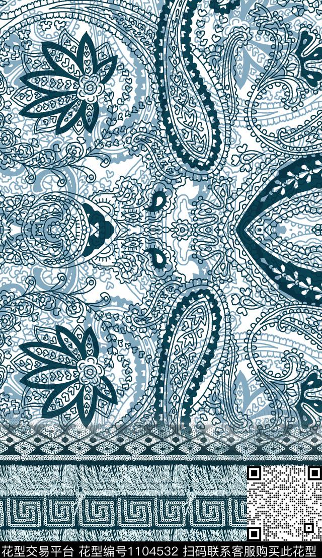 定位花民族风佩斯利数码印花华亿平台下载（图片编号: 1104532） - 瓦栏（Walan）