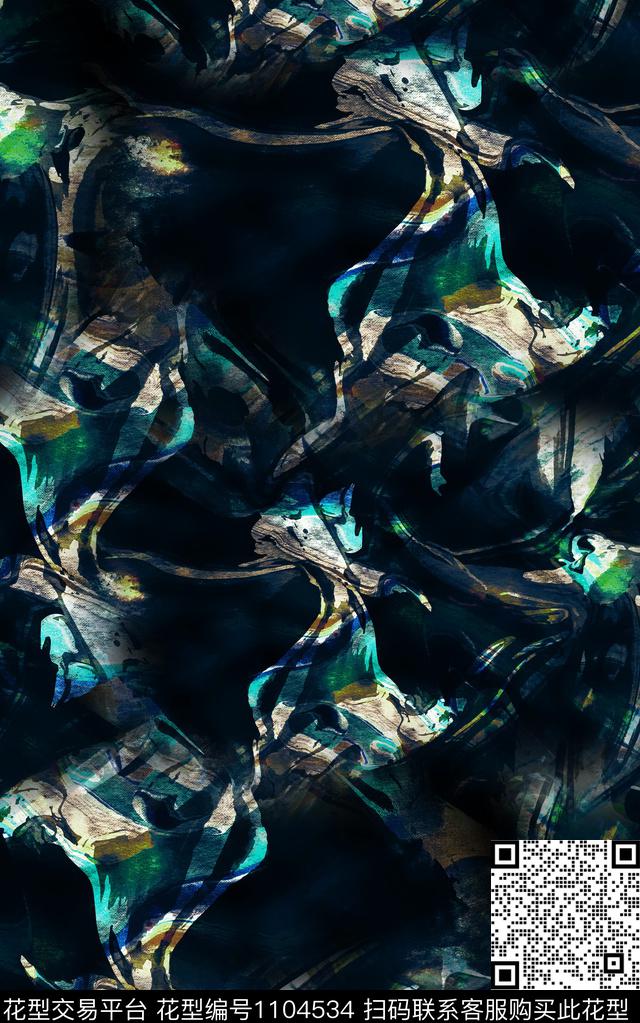 笔触抽象男装数码印花华亿平台下载（图片编号: 1104534） - 瓦栏（Walan）