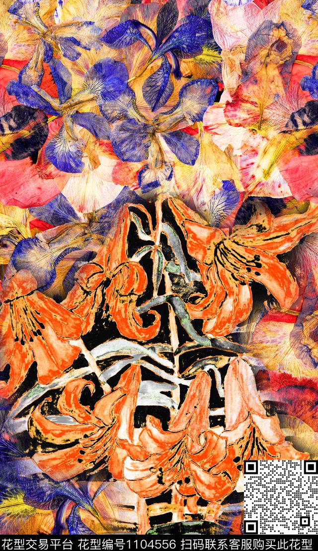 定位花抽象花卉数码印花华亿平台下载（图片编号: 1104556） - 瓦栏（Walan）