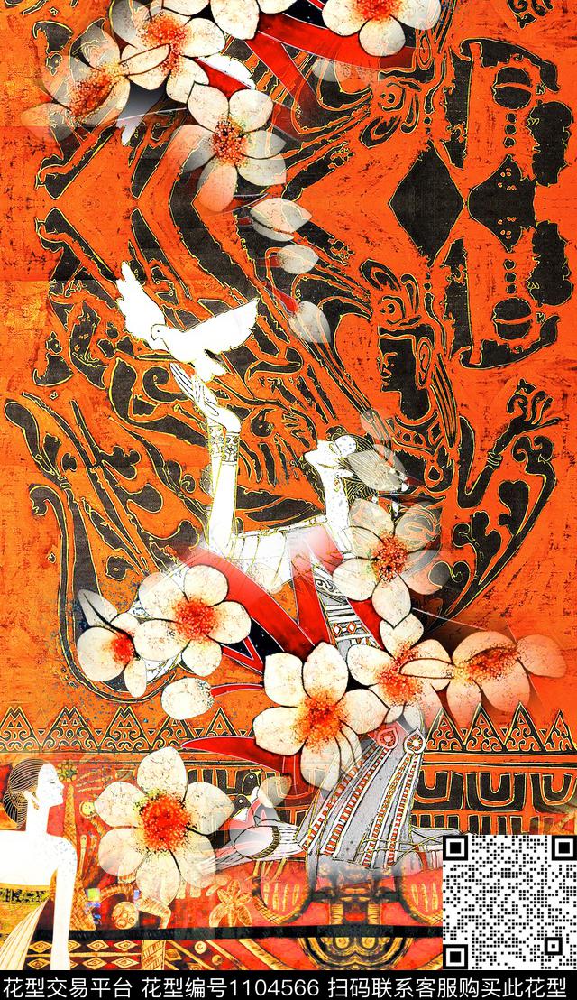 定位花民族风复古数码印花华亿平台下载（图片编号: 1104566） - 瓦栏（Walan）