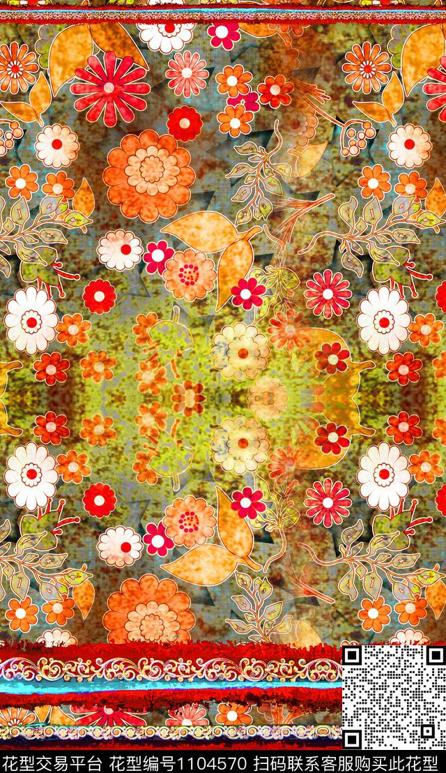 定位花民族风复古数码印花华亿平台下载（图片编号: 1104570） - 瓦栏（Walan）