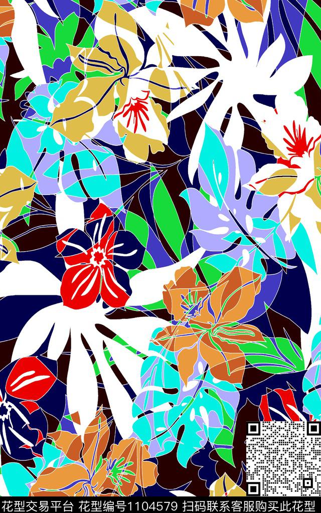 植物传统华亿平台风格化花卉传统印花华亿平台下载（图片编号: 1104579） - 瓦栏（Walan）