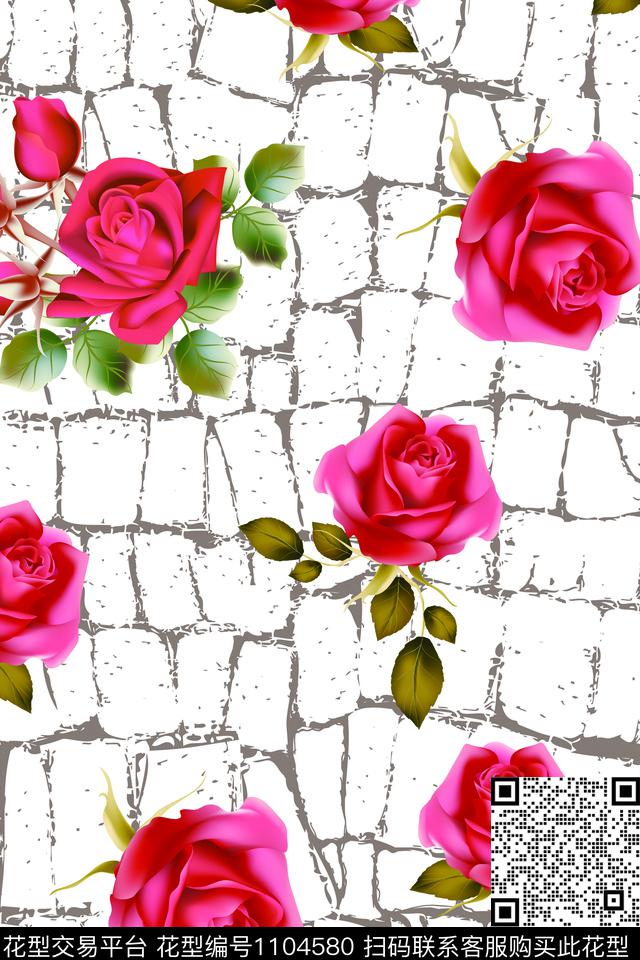 肌理植物玫瑰花数码印花华亿平台下载（图片编号: 1104580） - 瓦栏（Walan）