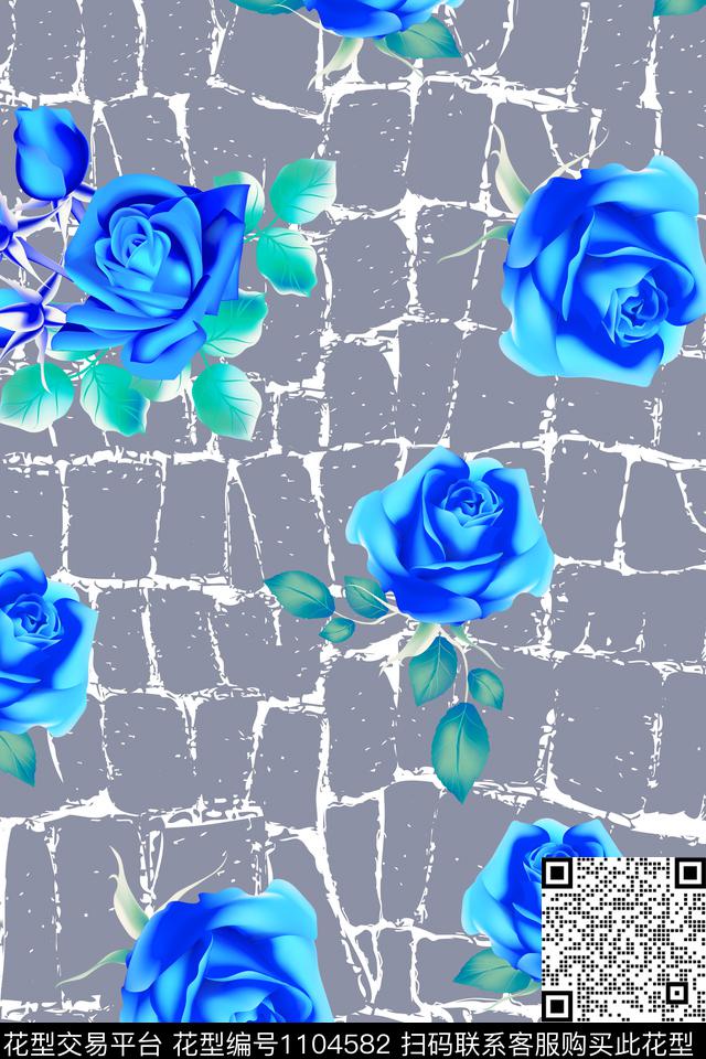 肌理植物玫瑰花数码印花华亿平台下载（图片编号: 1104582） - 瓦栏（Walan）