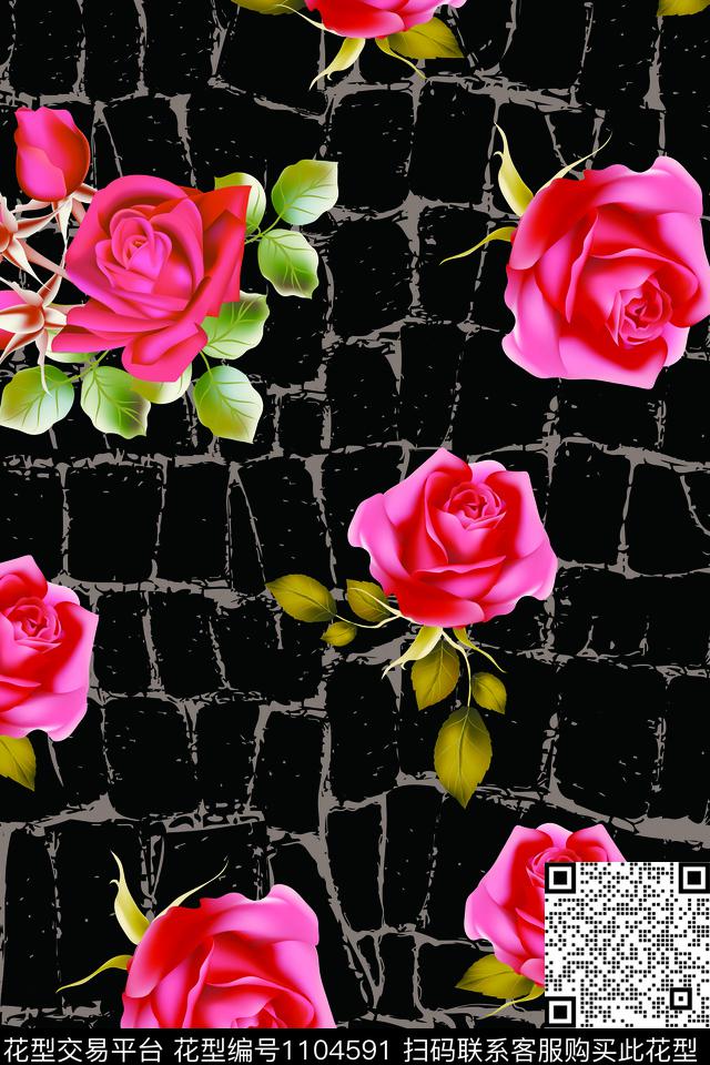 肌理植物玫瑰花数码印花华亿平台下载（图片编号: 1104591） - 瓦栏（Walan）