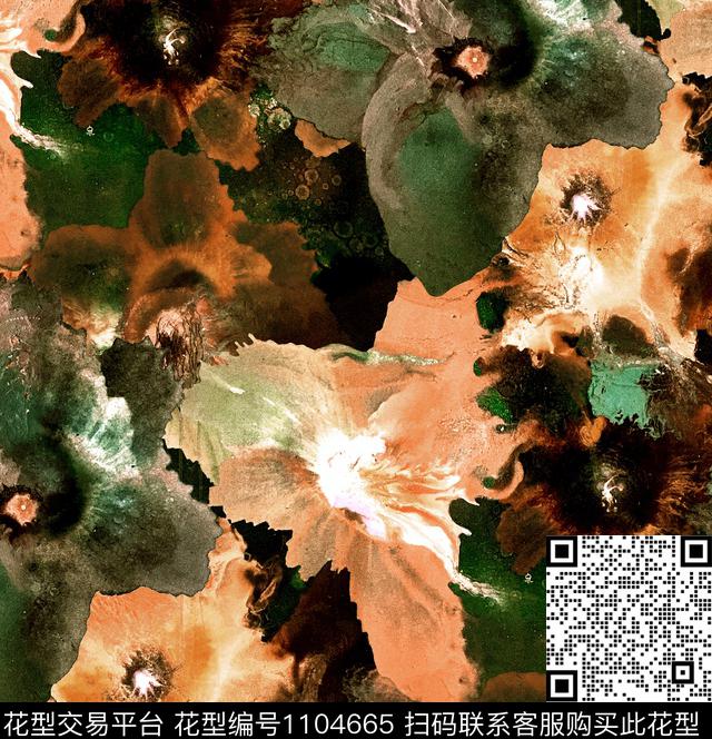 香云纱雪纺手绘花卉数码印花华亿平台下载（图片编号: 1104665） - 瓦栏（Walan）