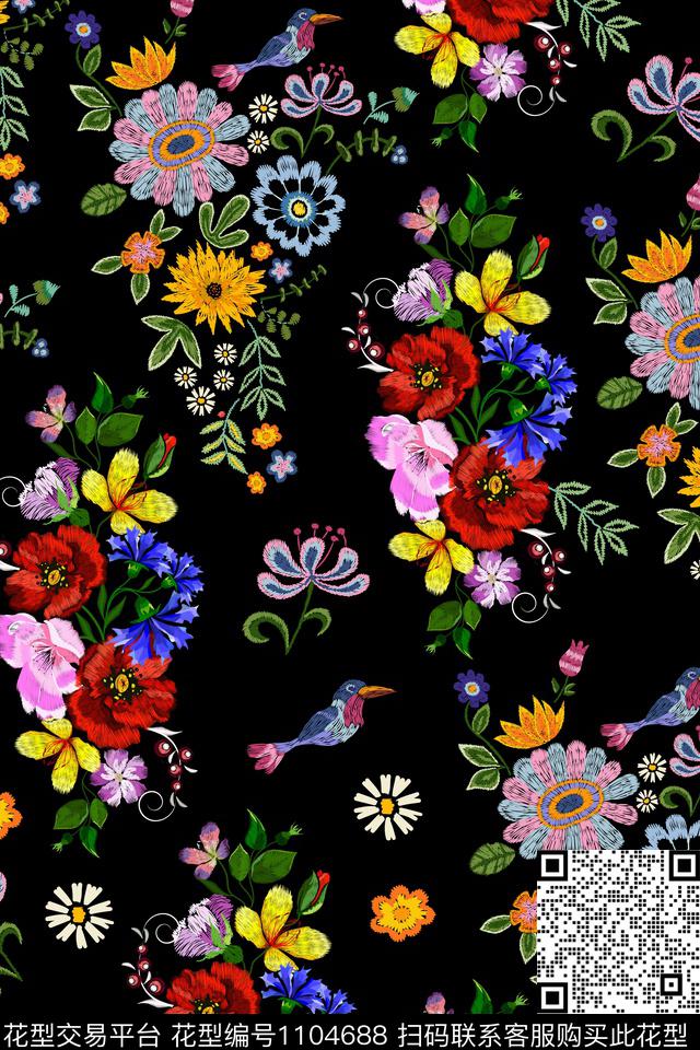 罂粟花绣花华亿平台小碎花数码印花华亿平台下载（图片编号: 1104688） - 瓦栏（Walan）