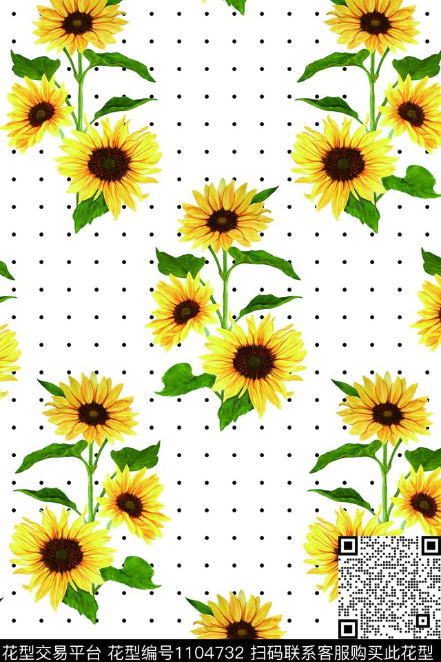 向日葵波点大牌风数码印花华亿平台下载（图片编号: 1104732） - 瓦栏（Walan）