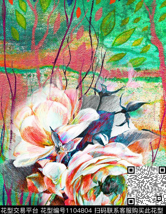 大花肌理连衣裙数码印花华亿平台下载（图片编号: 1104804） - 瓦栏（Walan）