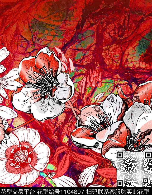 大花肌理连衣裙数码印花华亿平台下载（图片编号: 1104807） - 瓦栏（Walan）