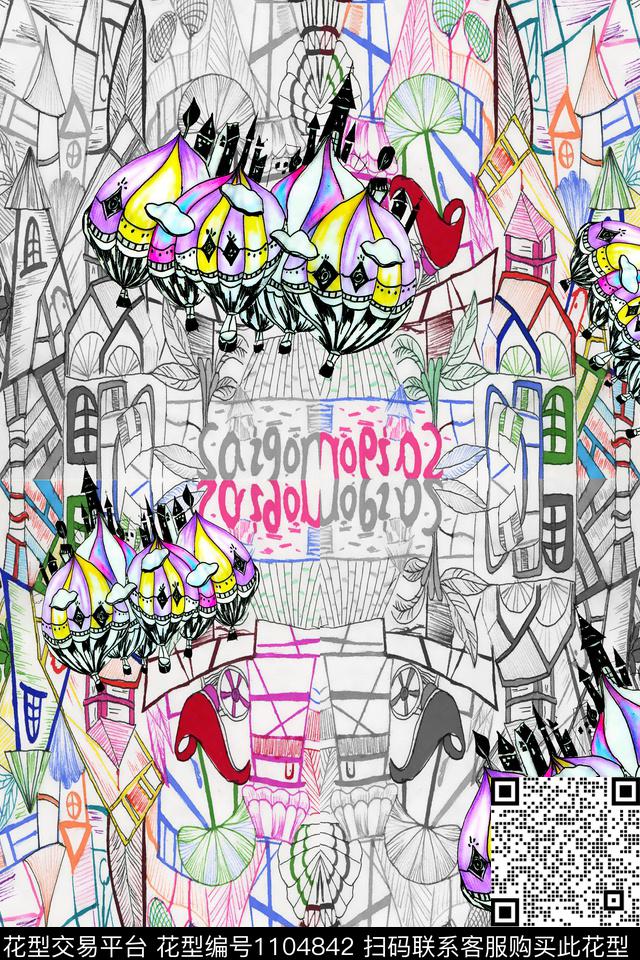 几何卡通抽象数码印花华亿平台下载（图片编号: 1104842） - 瓦栏（Walan）