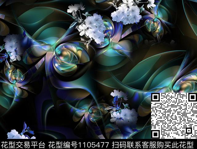 几何抽象花卉数码印花华亿平台下载（图片编号: 1105477） - 瓦栏（Walan）