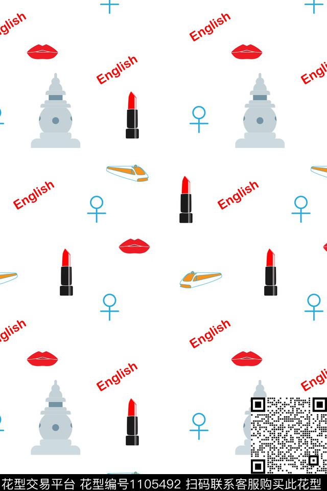 创意年轻女性线条画数码印花华亿平台下载（图片编号: 1105492） - 瓦栏（Walan）