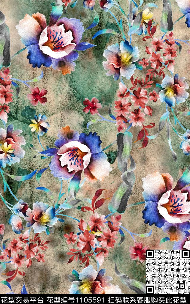 肌理中老年花卉数码印花华亿平台下载（图片编号: 1105591） - 瓦栏（Walan）