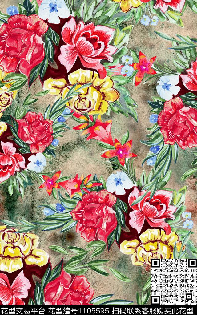 肌理中老年花卉数码印花华亿平台下载（图片编号: 1105595） - 瓦栏（Walan）