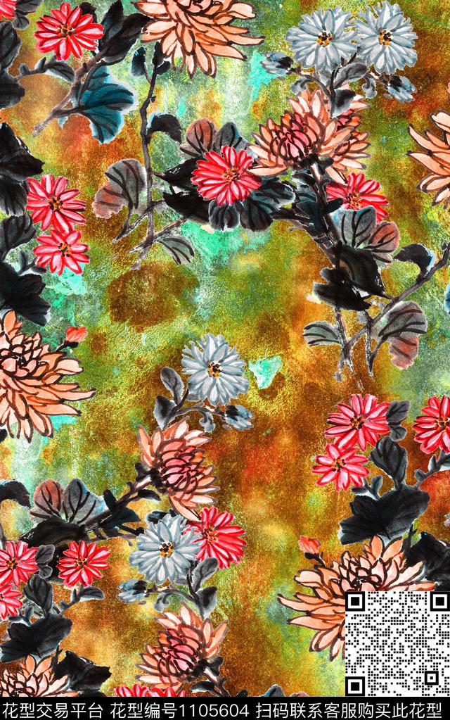 肌理中老年花卉数码印花华亿平台下载（图片编号: 1105604） - 瓦栏（Walan）