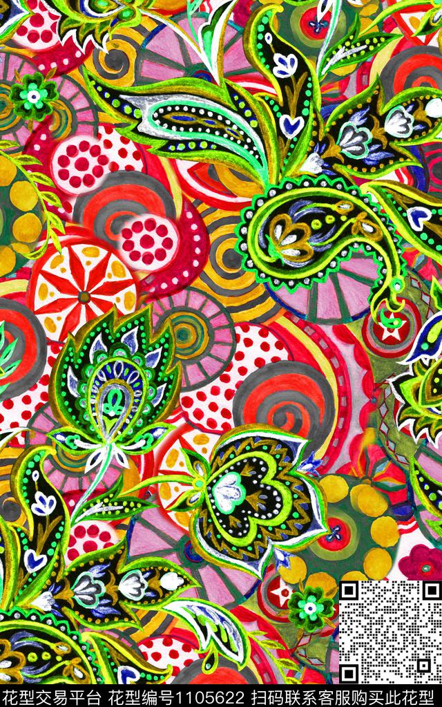 线条民族风圆形数码印花华亿平台下载（图片编号: 1105622） - 瓦栏（Walan）