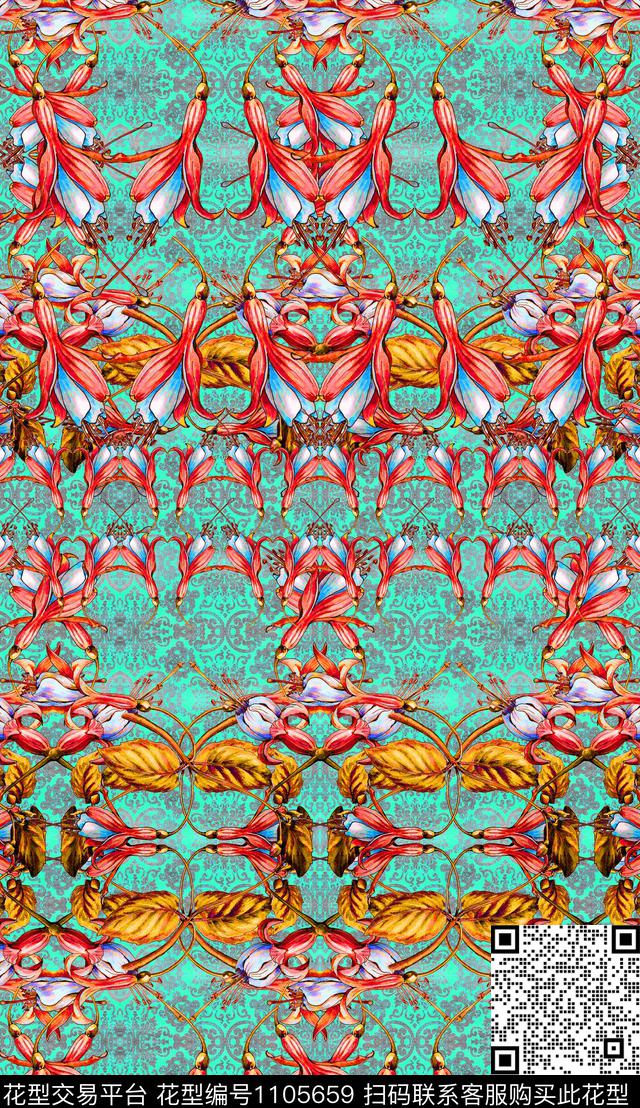 定位花民族风花卉数码印花华亿平台下载（图片编号: 1105659） - 瓦栏（Walan）