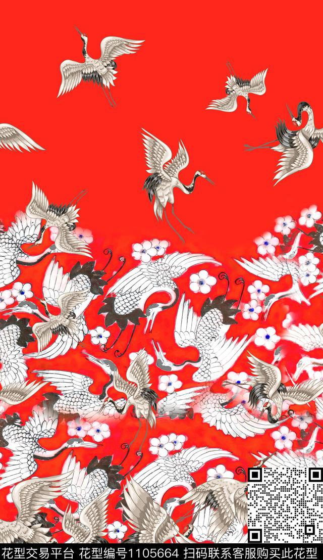 仙鹤定位花花卉数码印花华亿平台下载（图片编号: 1105664） - 瓦栏（Walan）