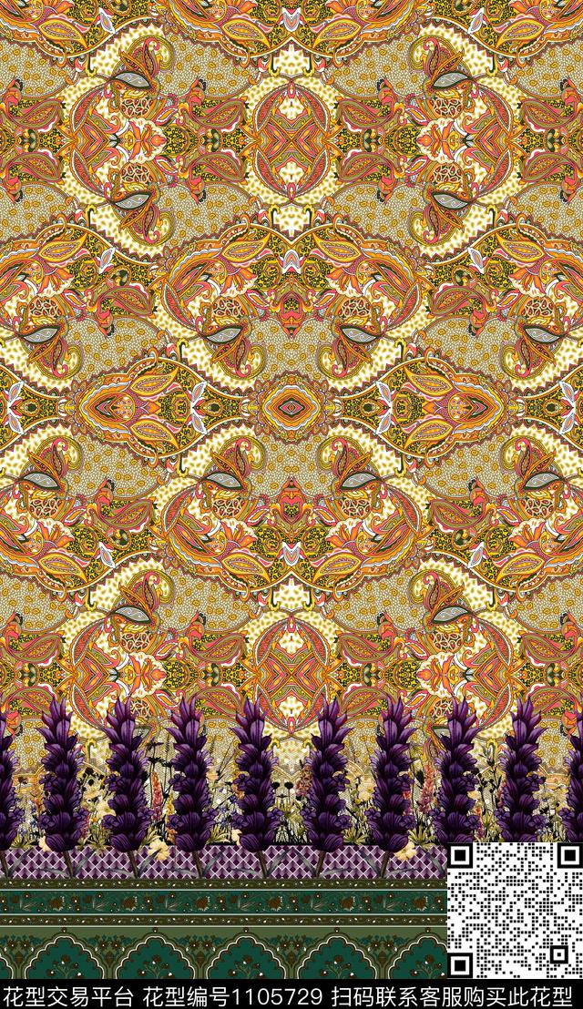 复古定位花民族风数码印花华亿平台下载（图片编号: 1105729） - 瓦栏（Walan）