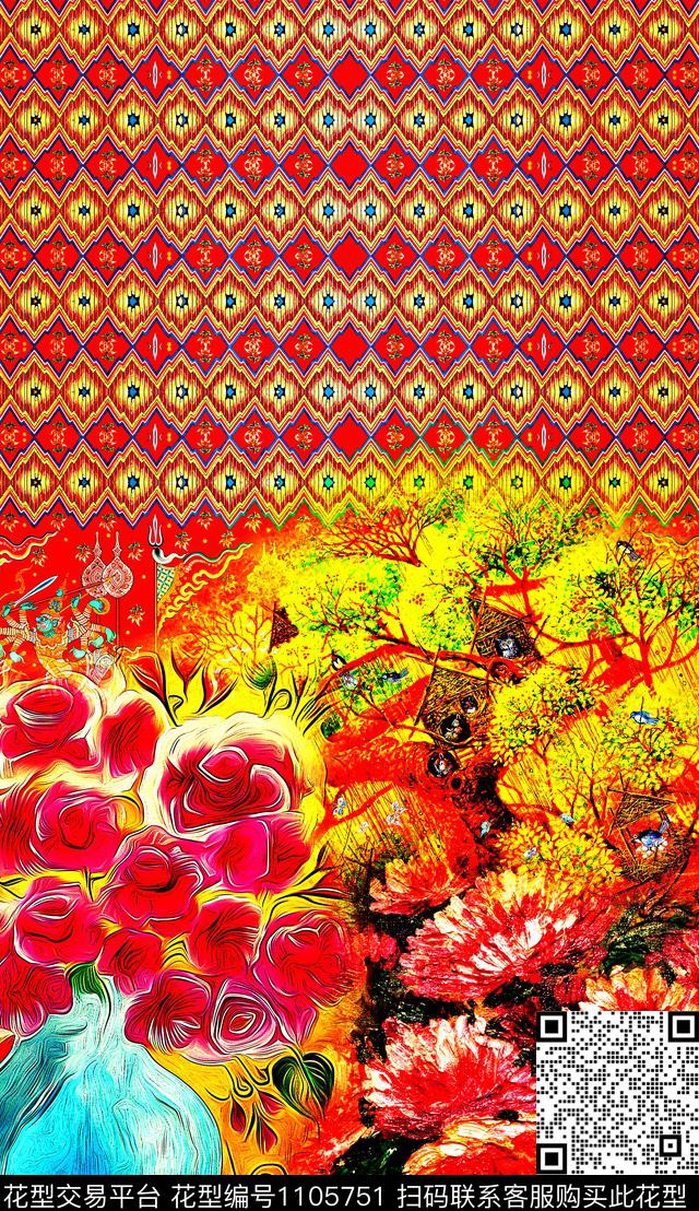 数码华亿平台复古定位花数码印花华亿平台下载（图片编号: 1105751） - 瓦栏（Walan）