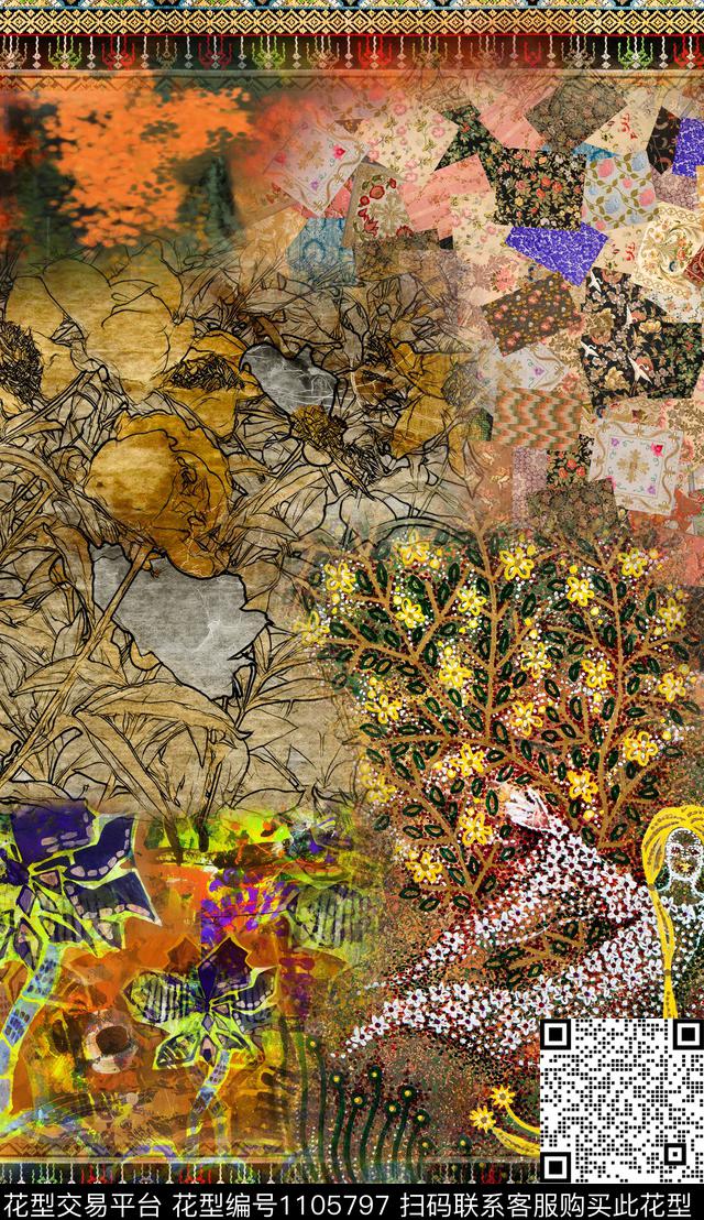 数码华亿平台复古定位花数码印花华亿平台下载（图片编号: 1105797） - 瓦栏（Walan）