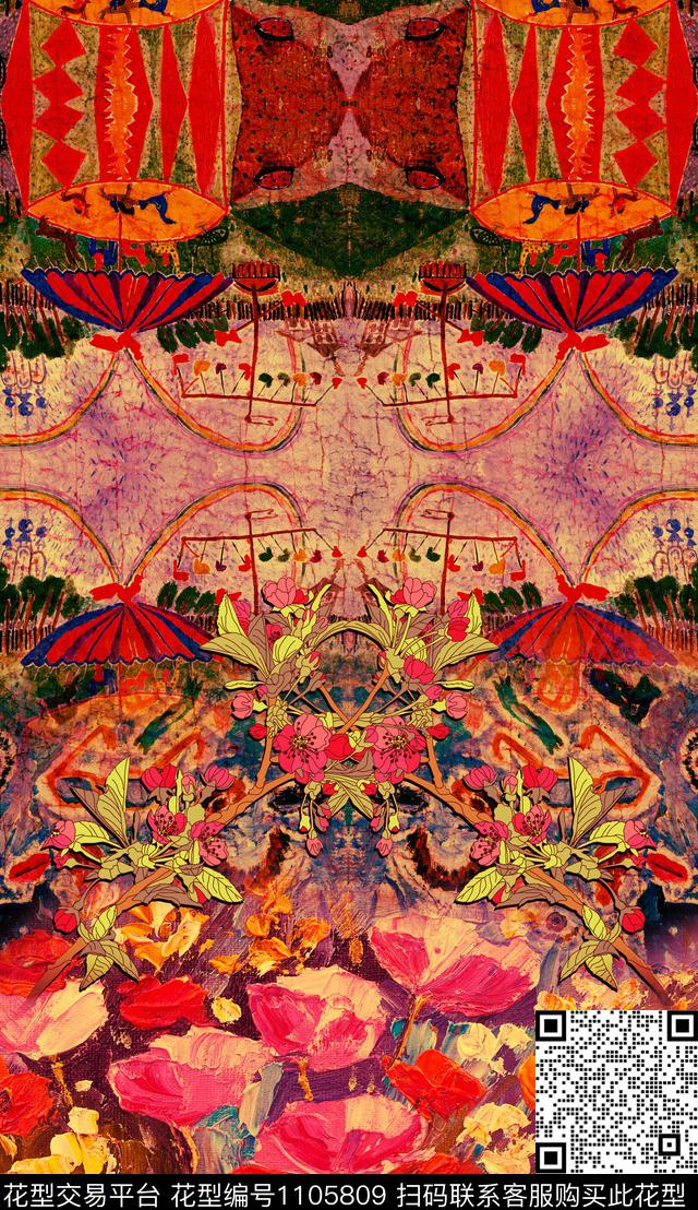 复古波西米亚民族风数码印花华亿平台下载（图片编号: 1105809） - 瓦栏（Walan）