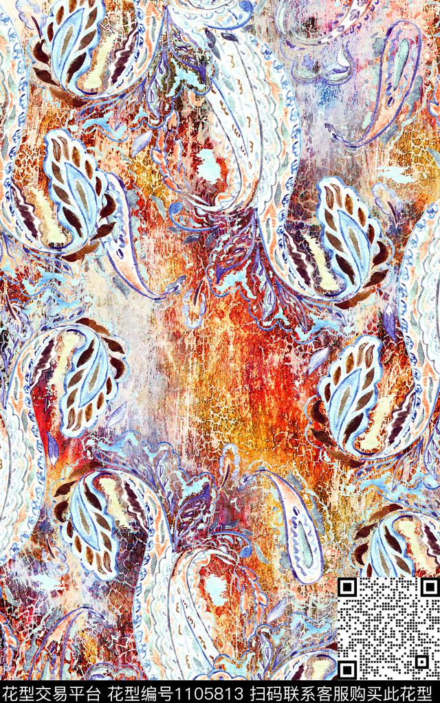 肌理笔触民族风数码印花华亿平台下载（图片编号: 1105813） - 瓦栏（Walan）