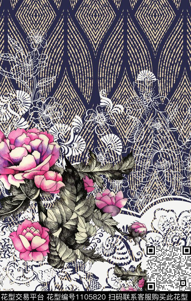 定位花民族风花卉数码印花华亿平台下载（图片编号: 1105820） - 瓦栏（Walan）