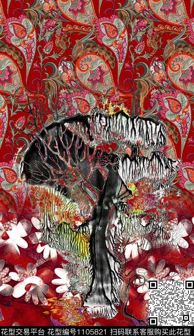 笔触民族风佩斯利数码印花华亿平台下载（图片编号: 1105821） - 瓦栏（Walan）