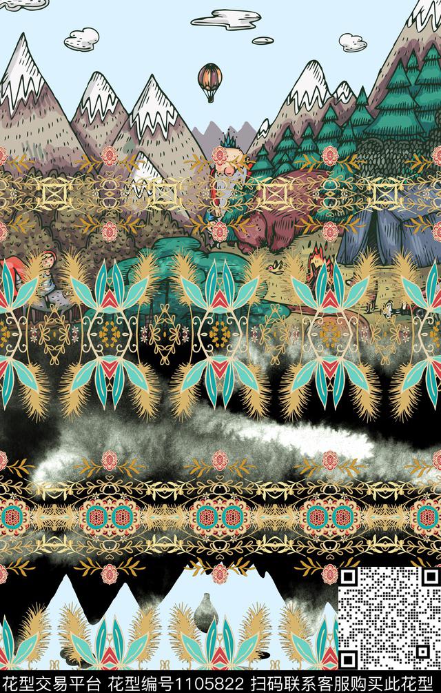 复古波西米亚民族风数码印花华亿平台下载（图片编号: 1105822） - 瓦栏（Walan）