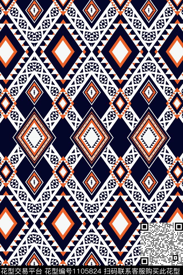几何民族风蜡染数码印花华亿平台下载（图片编号: 1105824） - 瓦栏（Walan）