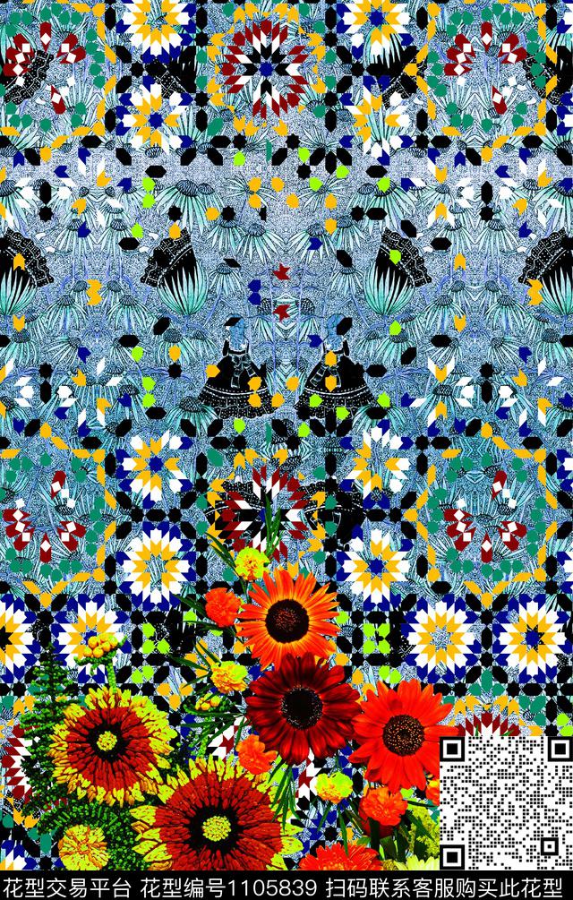 定位花花卉手绘花卉数码印花华亿平台下载（图片编号: 1105839） - 瓦栏（Walan）