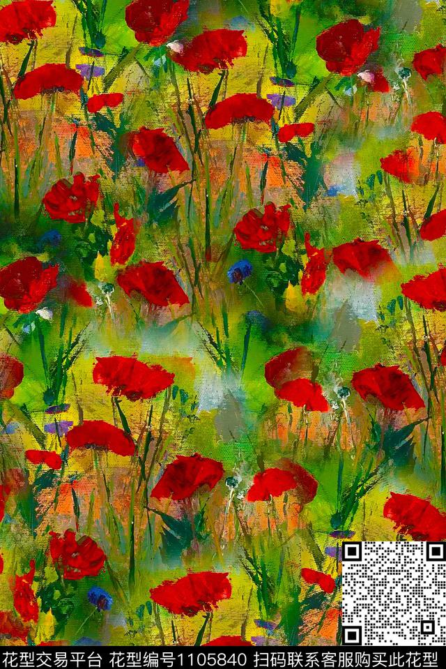 数码华亿平台花卉手绘花卉数码印花华亿平台下载（图片编号: 1105840） - 瓦栏（Walan）