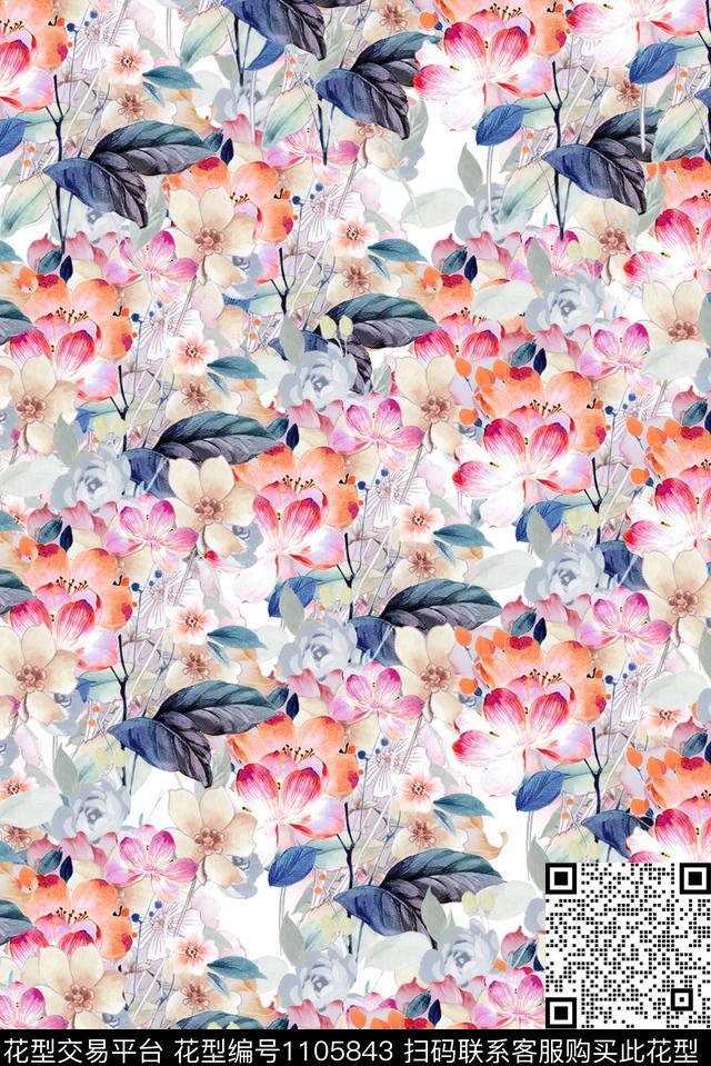 数码华亿平台花卉手绘花卉数码印花华亿平台下载（图片编号: 1105843） - 瓦栏（Walan）