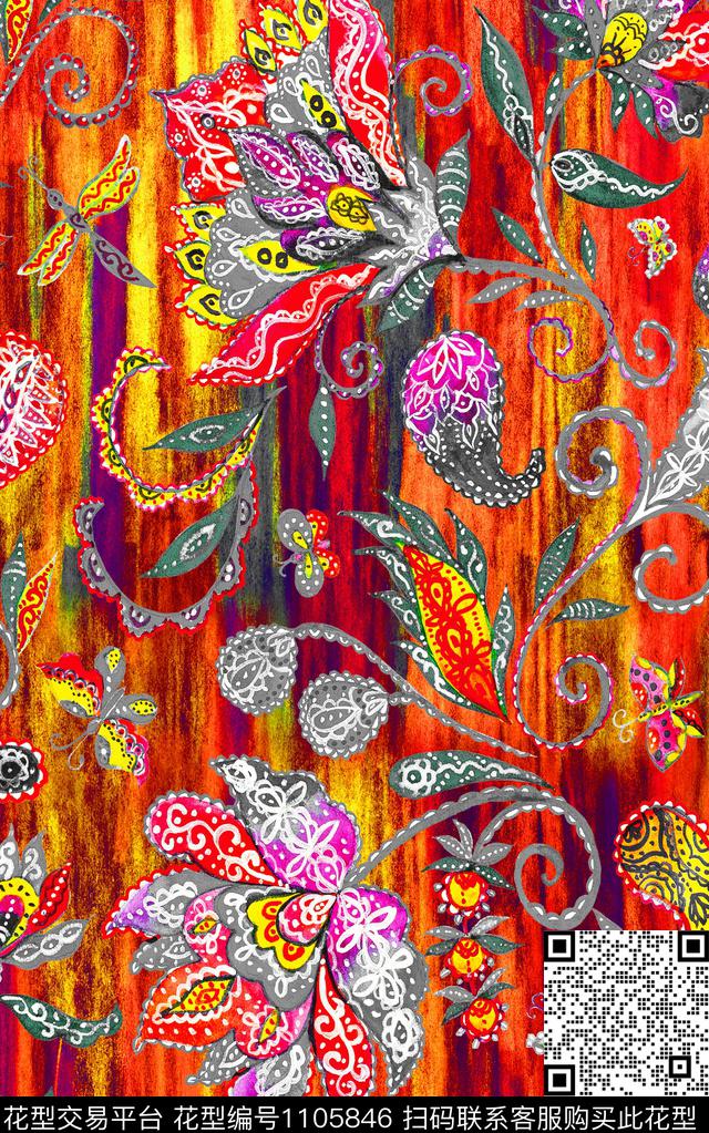 民族风佩斯利古典花纹数码印花华亿平台下载（图片编号: 1105846） - 瓦栏（Walan）