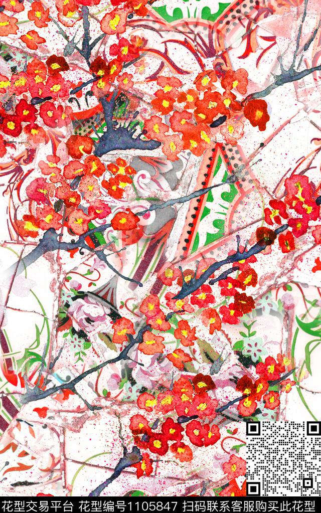 瓷砖肌理花卉数码印花华亿平台下载（图片编号: 1105847） - 瓦栏（Walan）