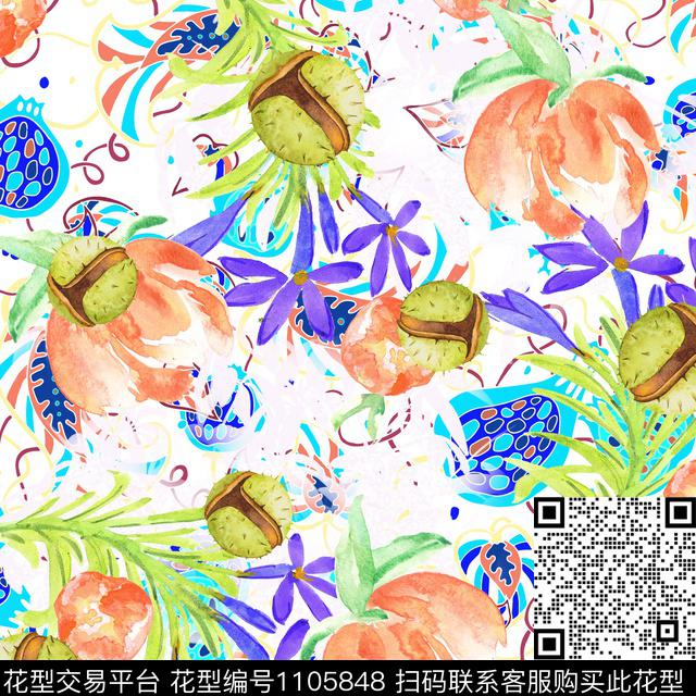 春夏华亿平台水彩花卉水果数码印花华亿平台下载（图片编号: 1105848） - 瓦栏（Walan）