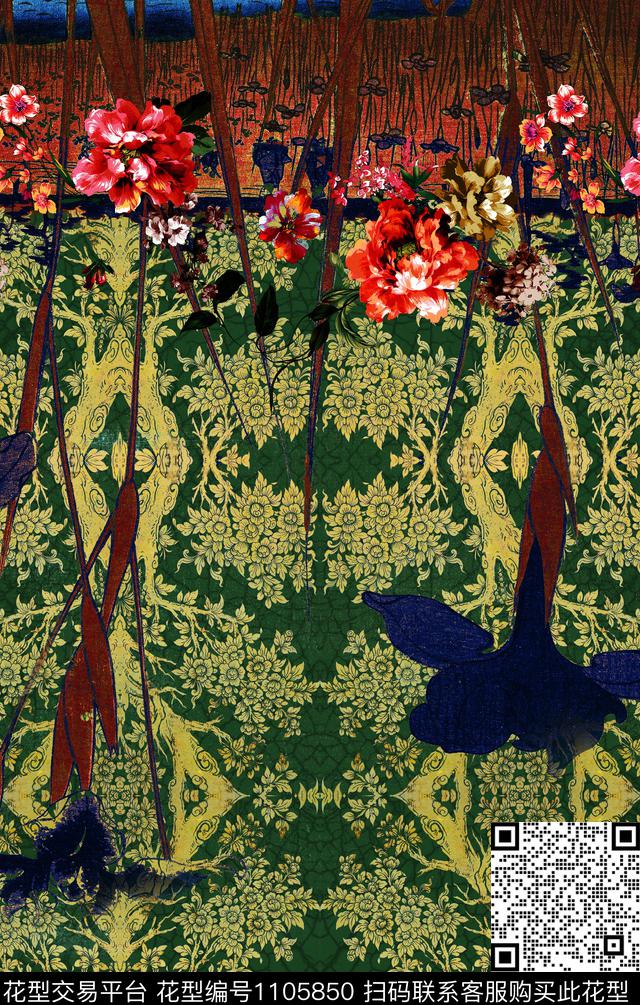 定位花民族风花卉数码印花华亿平台下载（图片编号: 1105850） - 瓦栏（Walan）