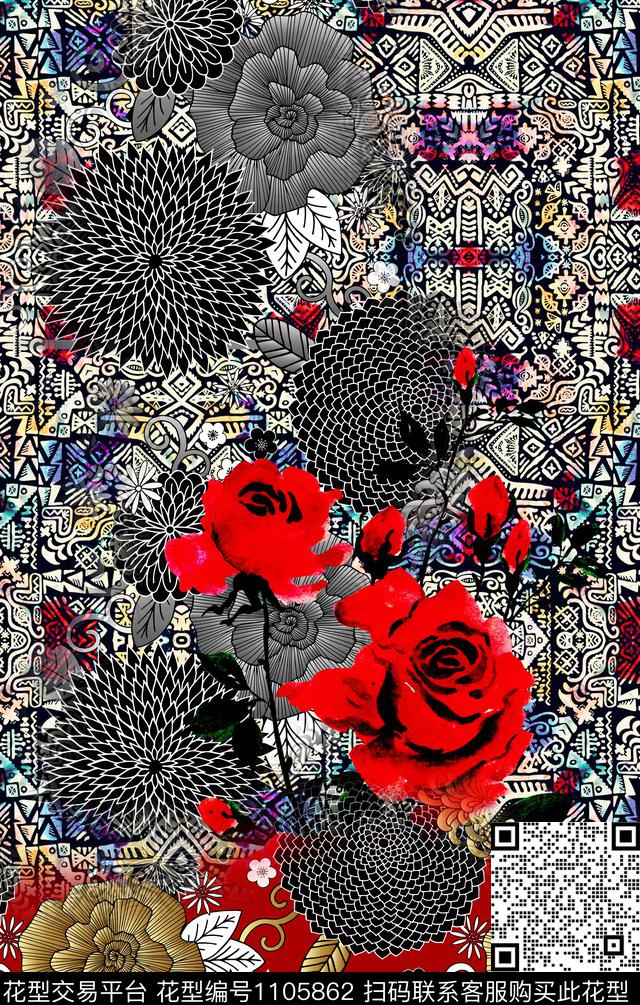 复古波西米亚民族风数码印花华亿平台下载（图片编号: 1105862） - 瓦栏（Walan）