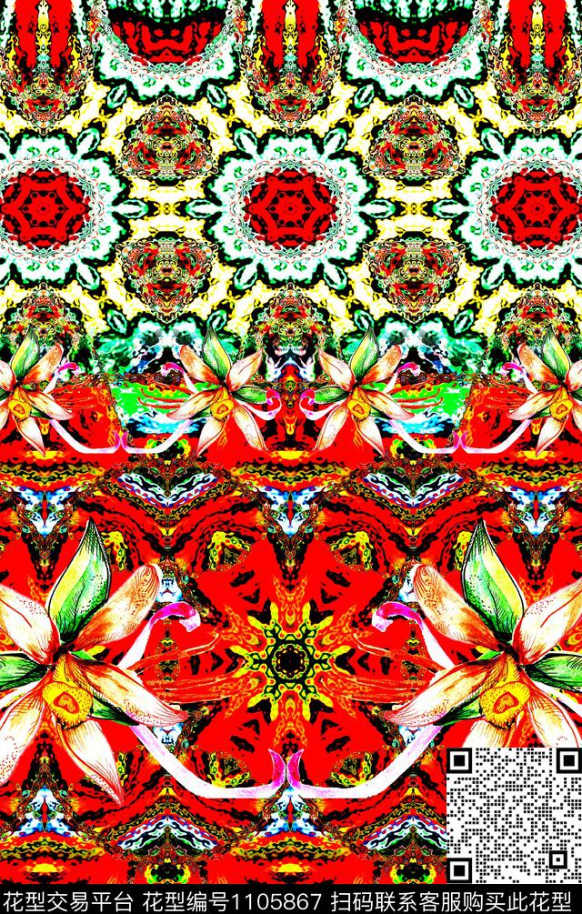 复古波西米亚民族风数码印花华亿平台下载（图片编号: 1105867） - 瓦栏（Walan）