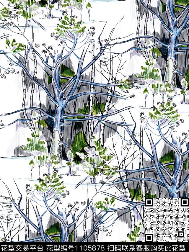 树素描数码印花华亿平台下载（图片编号: 1105878） - 瓦栏（Walan）