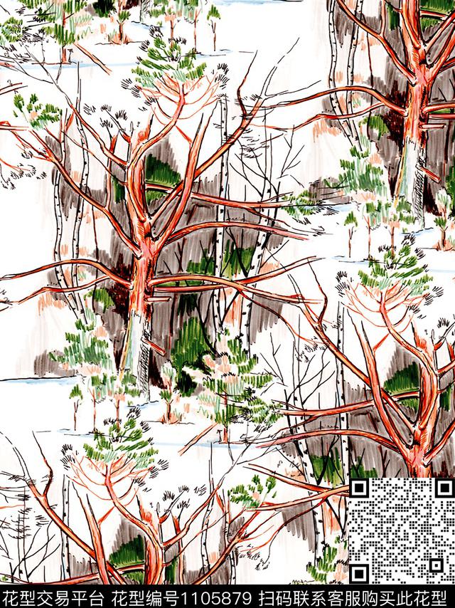 树素描国画数码印花华亿平台下载（图片编号: 1105879） - 瓦栏（Walan）