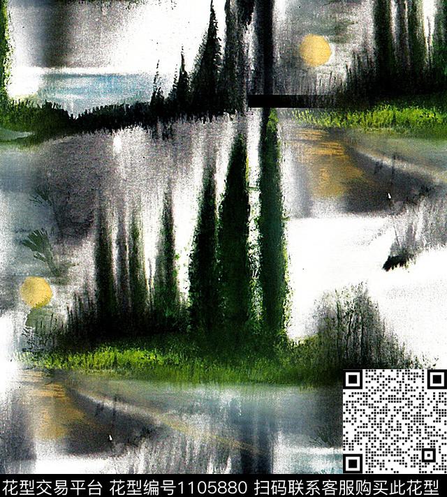 树风景景观数码印花华亿平台下载（图片编号: 1105880） - 瓦栏（Walan）