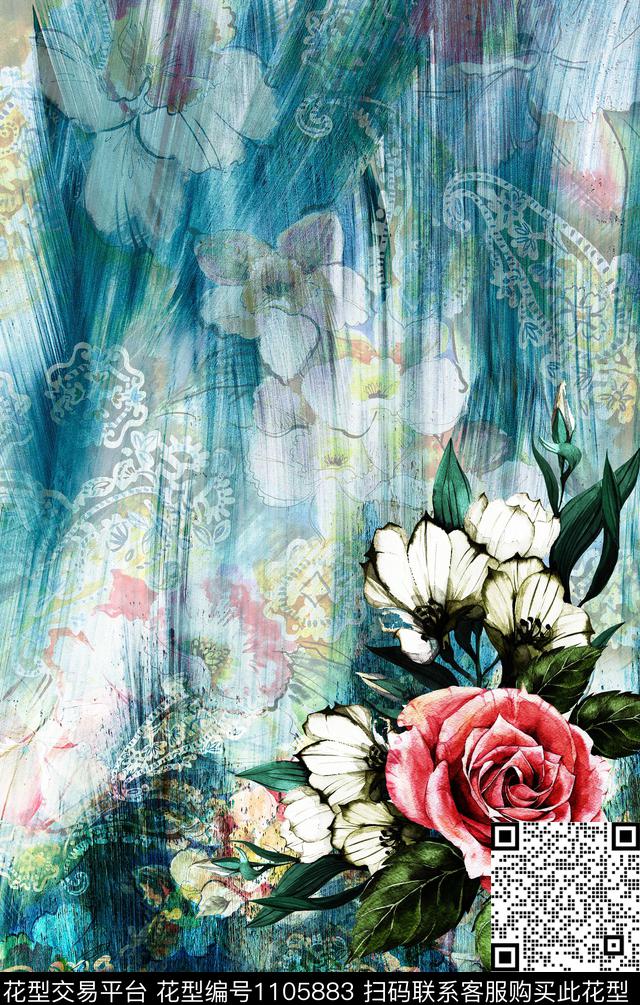 定位花民族风花卉数码印花华亿平台下载（图片编号: 1105883） - 瓦栏（Walan）